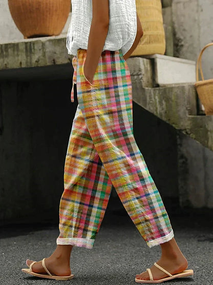 Women's Checkered Pants Comfortable - VibreMode