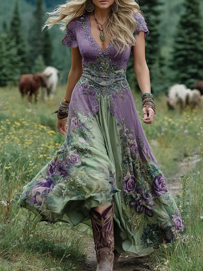 Women's Gradient Maxi Dress Short Sleeve