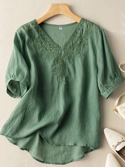 Women's Relaxed Fit Embroidered Tunic Blouse