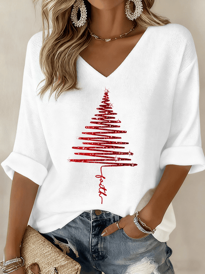 Women's Graphic Print V-Neck Blouse - VibreMode