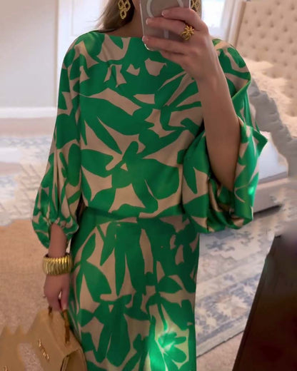 Vibrant Floral 2-Piece Lantern Sleeve Outfit