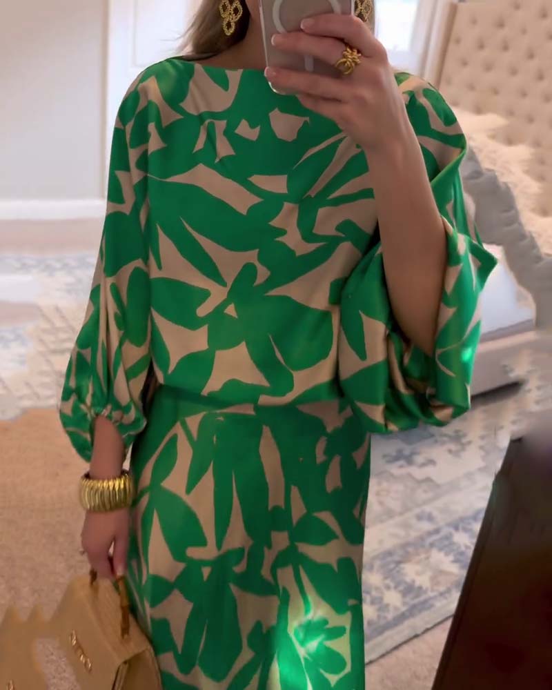 Women's Printed Two Piece Set Lantern Sleeves