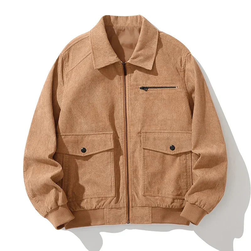 Men's Corduroy Bomber Jacket Relaxed Fit Casual - VibreMode