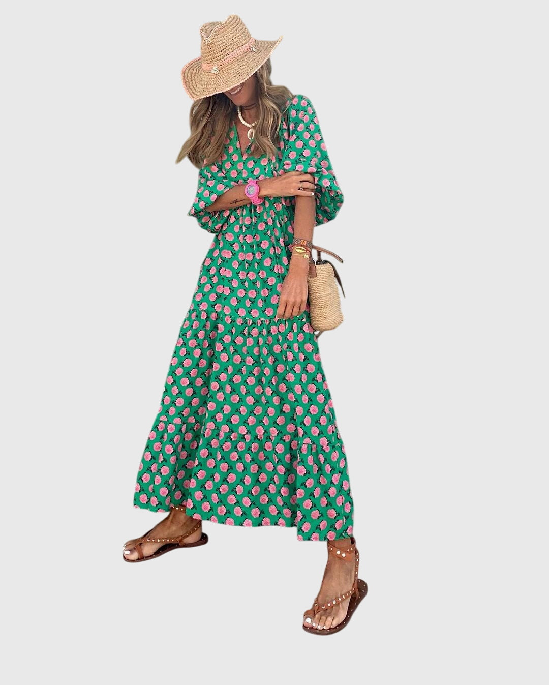 Floral Print Long Summer Dress For Ladies