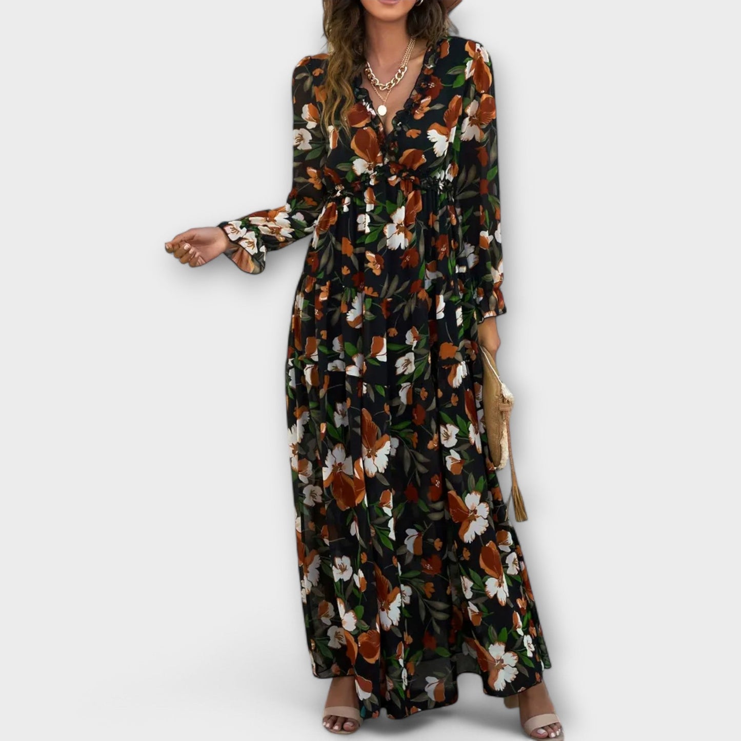 Lovely Floral Long Sleeve Maxi Dress