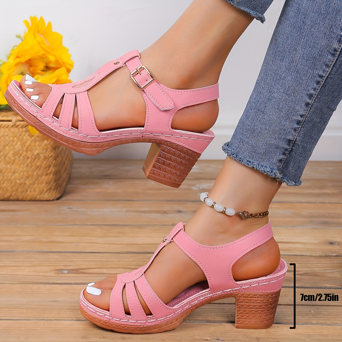 Women's Block Heel Cushioned Sandals Coral