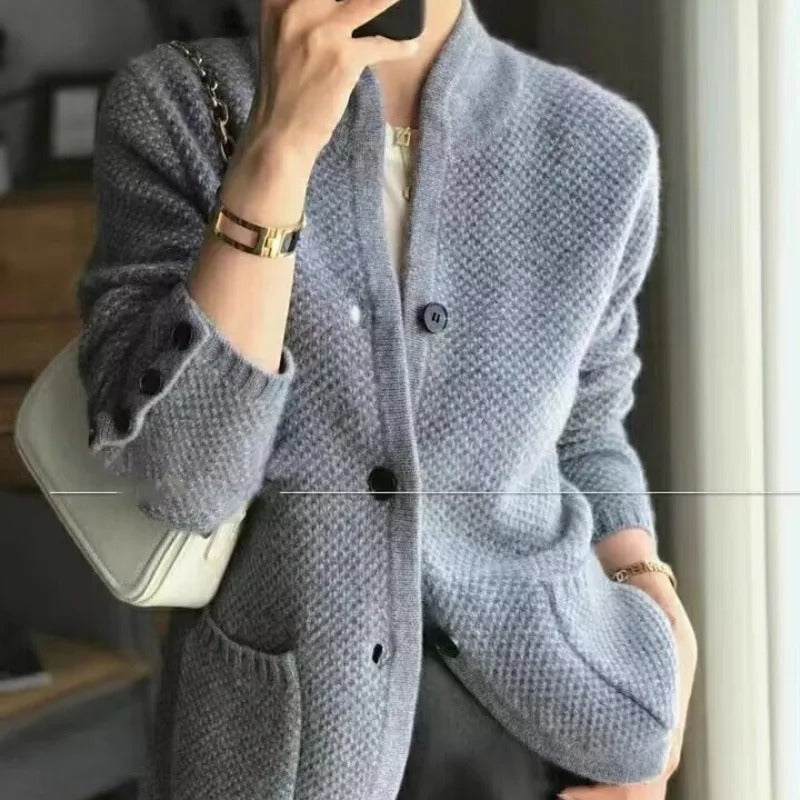 Women's Cashmere Wool Jacket Thick Warm Beige