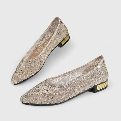 Elegant Lace Pointed Toe Ballet Flats with Low Heel