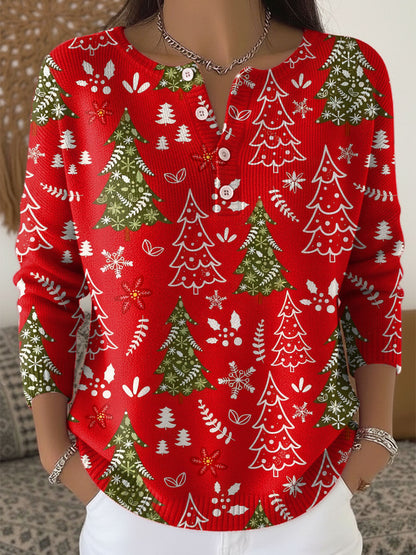 Festive Holiday Sweater with Buttons