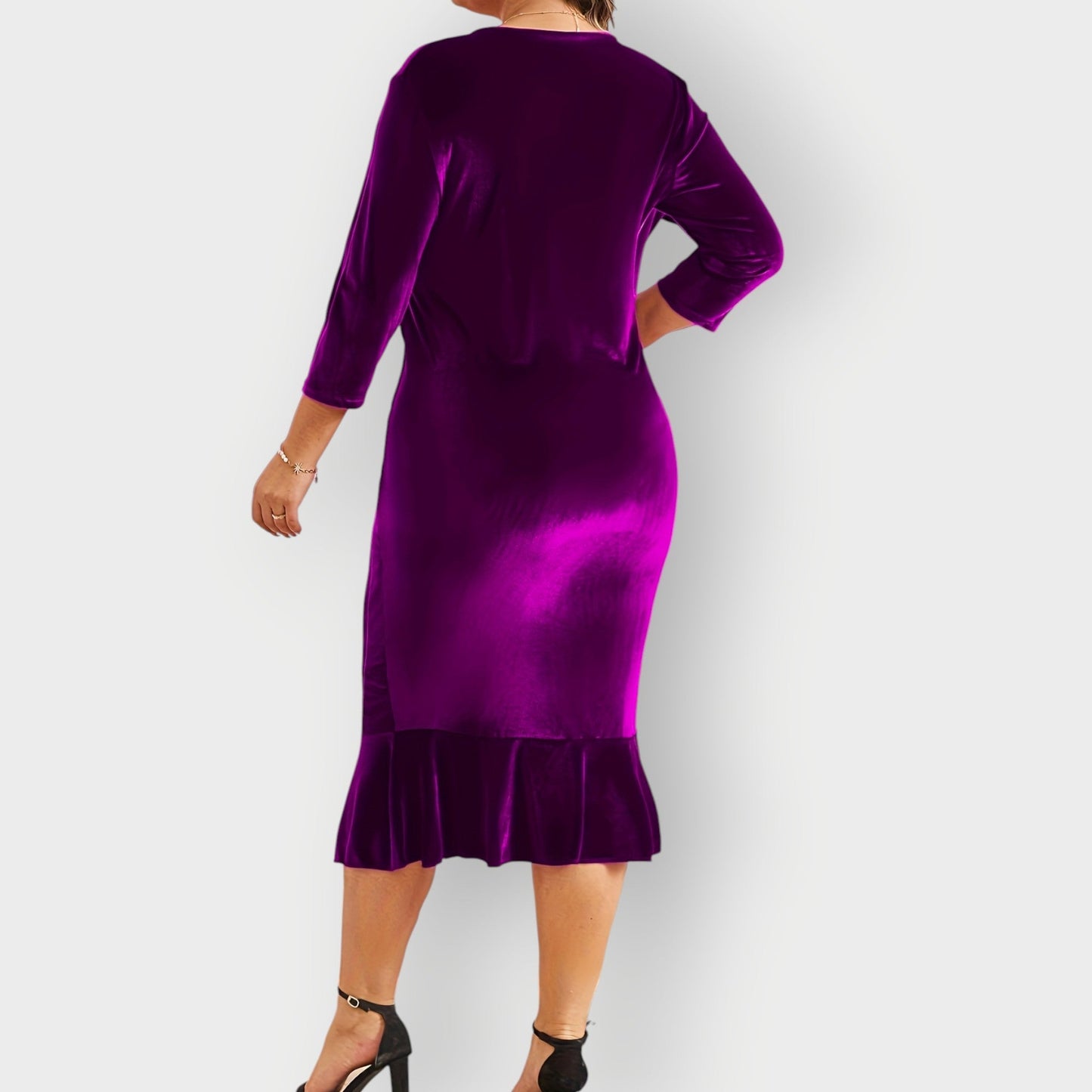 Women's Velvet Midi Dress Ruffle Detail