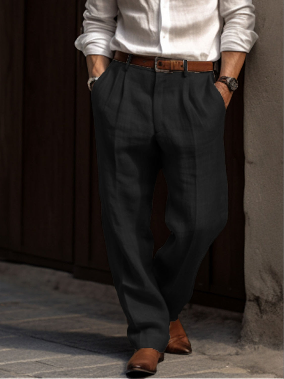 Men's Cotton Pleated Trousers Lightweight