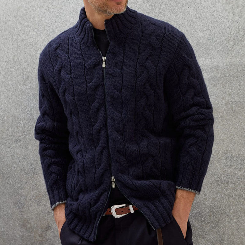 Men's Cable Knit Zip-Up Cardigan - VibreMode