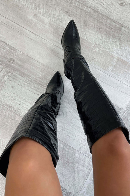 Classic Black Leather Tall Boots
