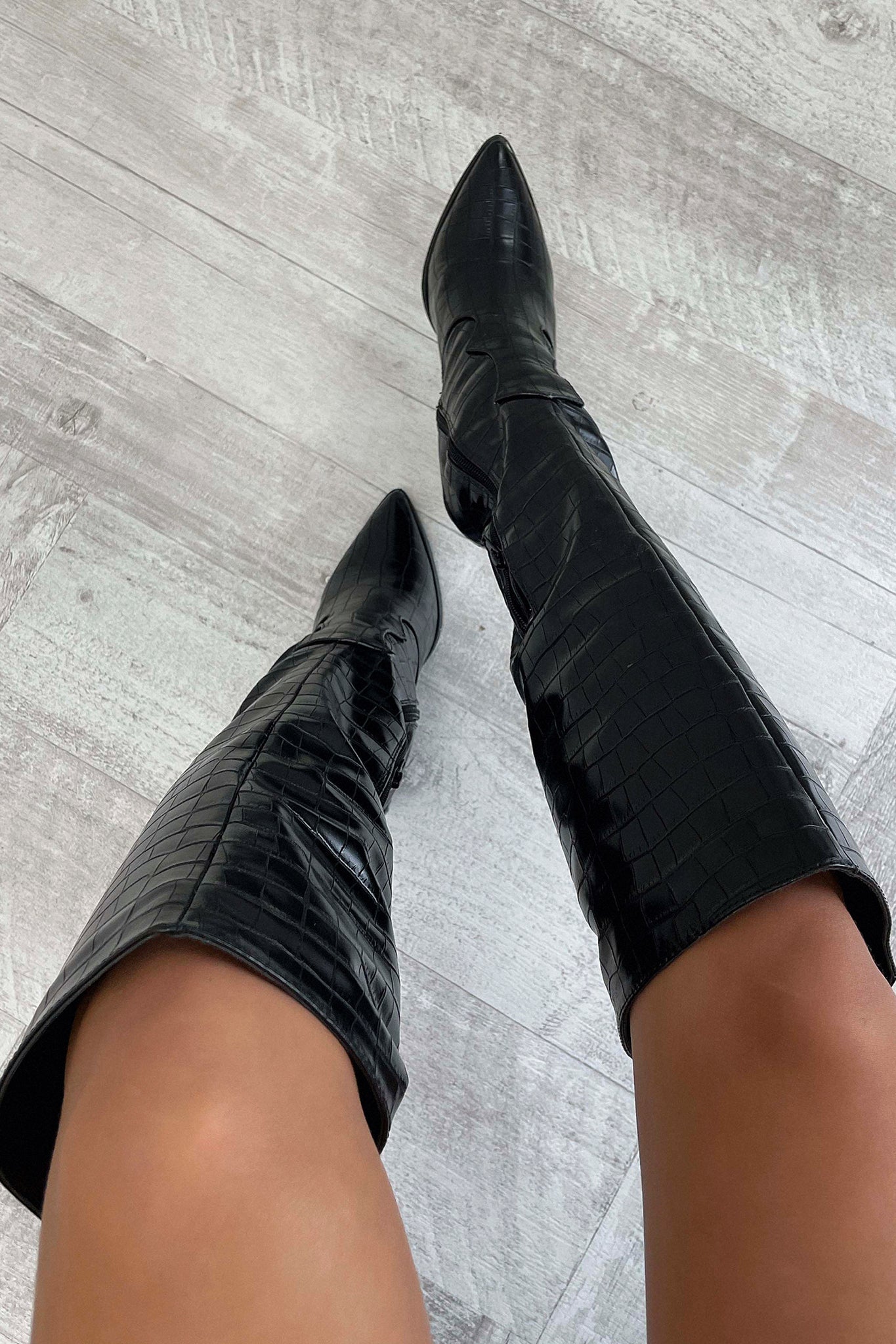 Women's Knee-High Croc Pattern Boots