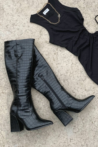 Women's Knee-High Croc Pattern Boots