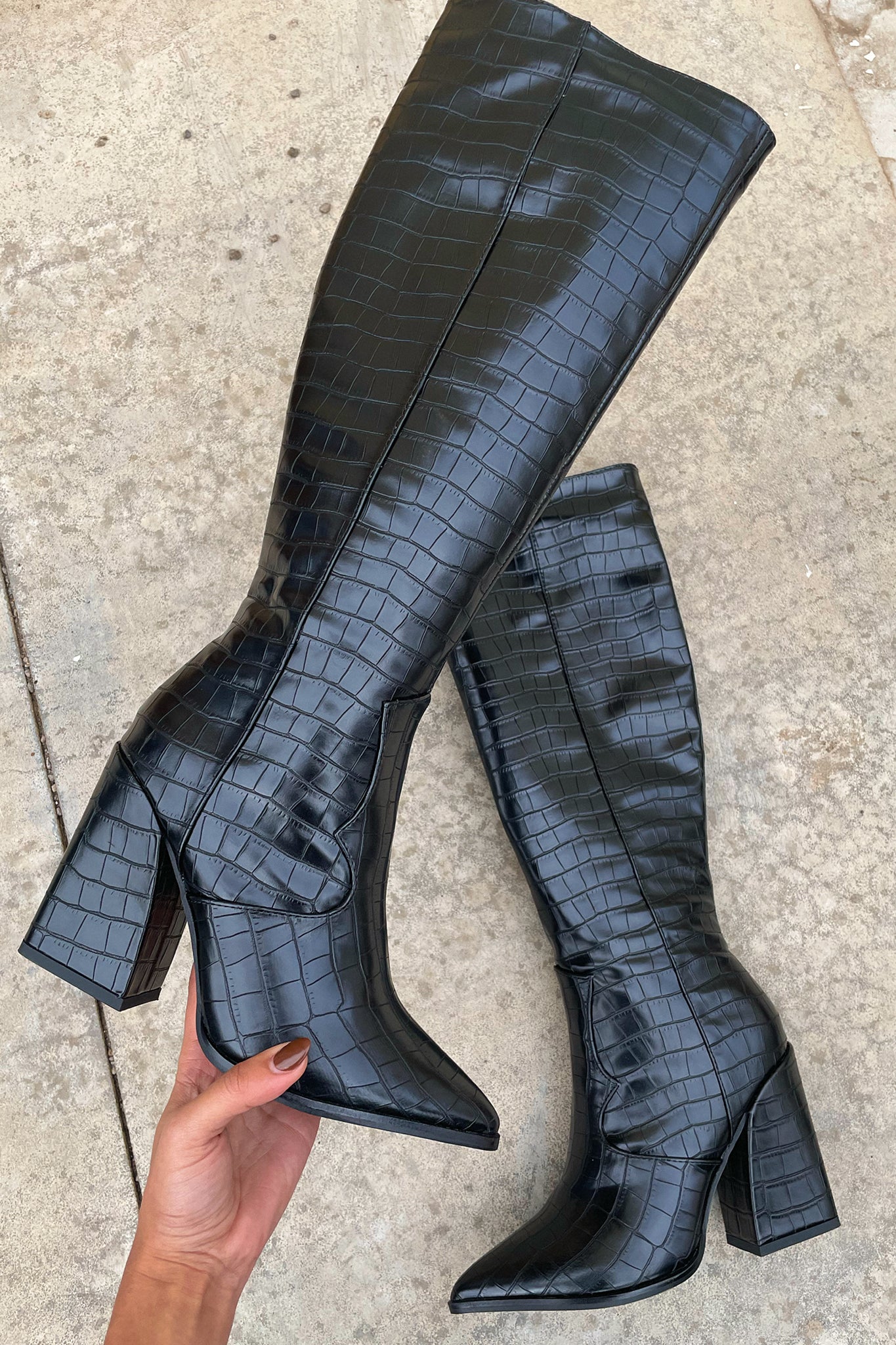Classic Black Leather Tall Boots