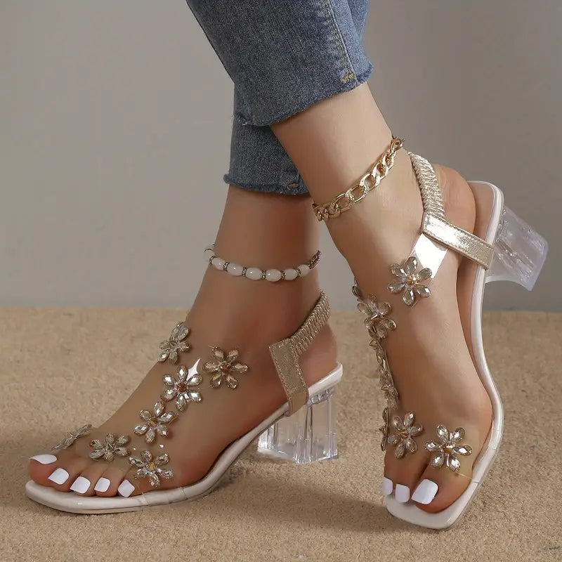 Elegant Women's Glitter Block Heel Sandals