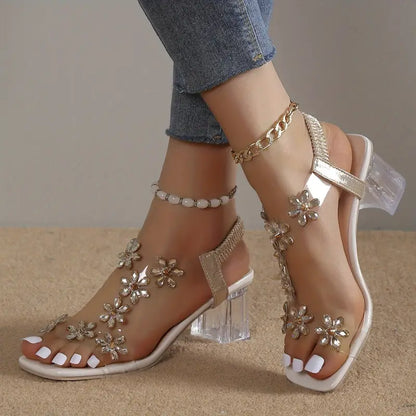 Elegant Women's Glitter Block Heel Sandals