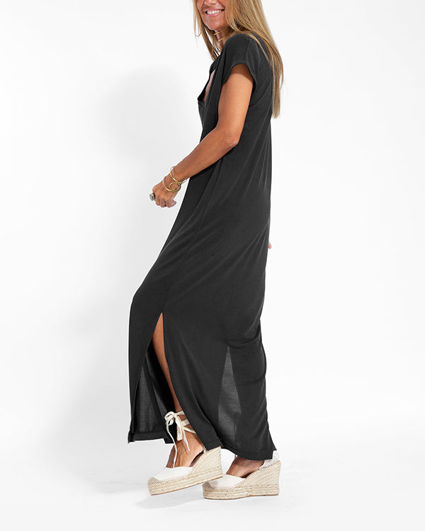 Pink Women's V Neck Summer Maxi Dress