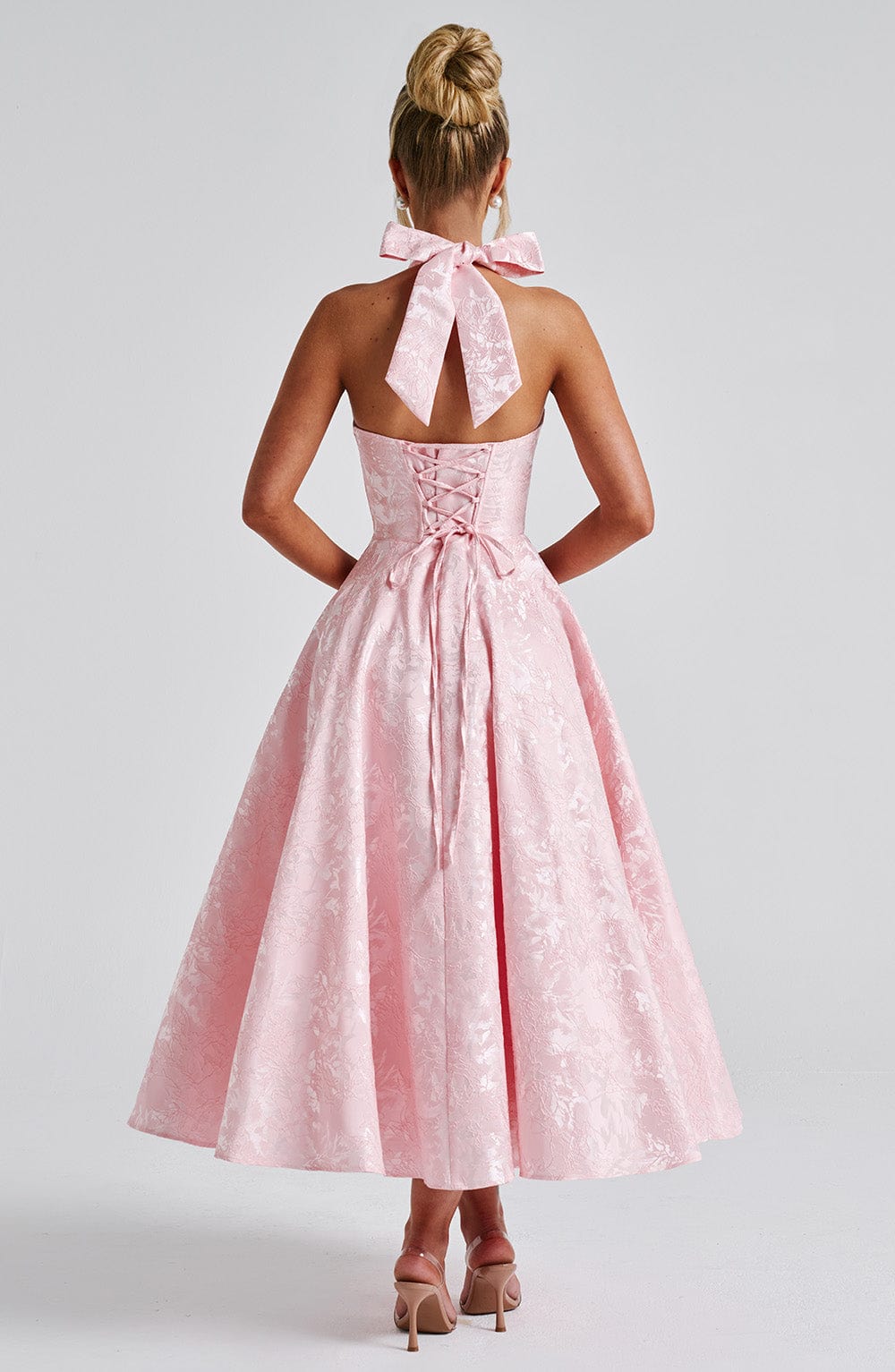 Women's V-Neck Midi Dress Jacquard Skirt