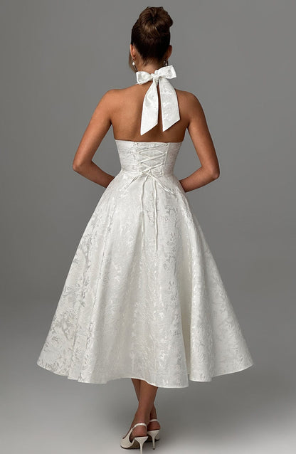 Women's V-Neck Midi Dress Jacquard Skirt