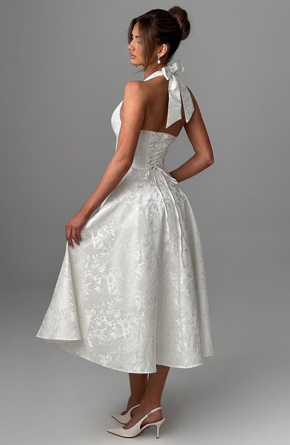Women's V-Neck Midi Dress Jacquard Skirt