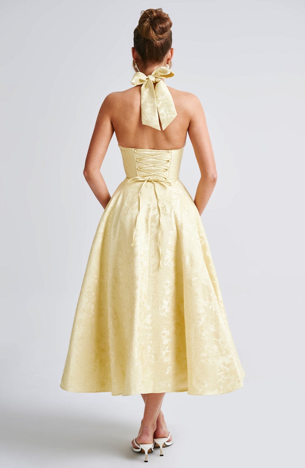 Women's V-Neck Midi Dress Jacquard Skirt