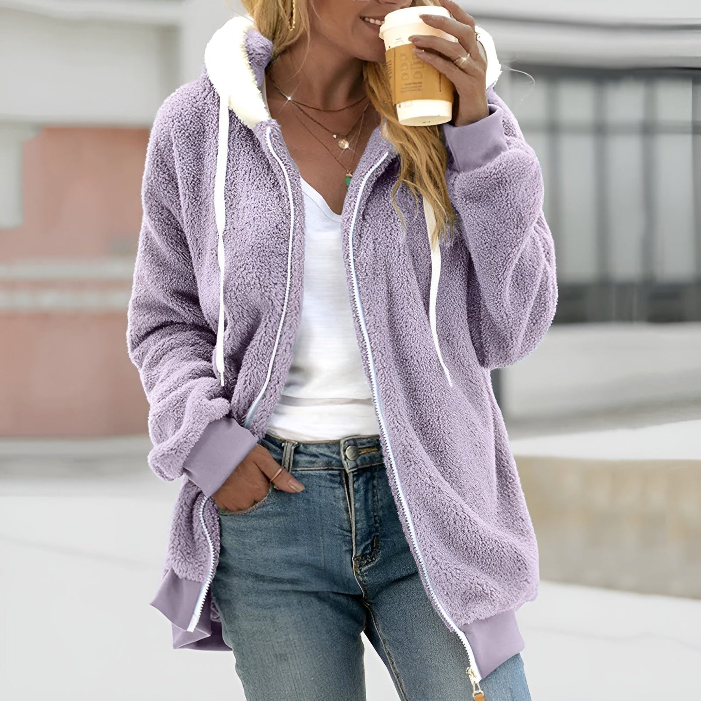 Women's Oversized Sherpa Hoodie Zipper Soft
