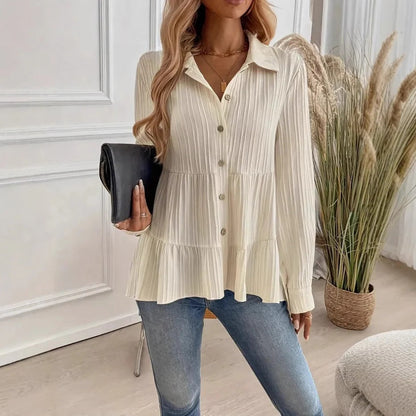 Women's Long Sleeve Peplum Blouse - VibreMode