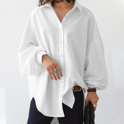 Women's Oversized Button Up Cotton Blouse - VibreMode