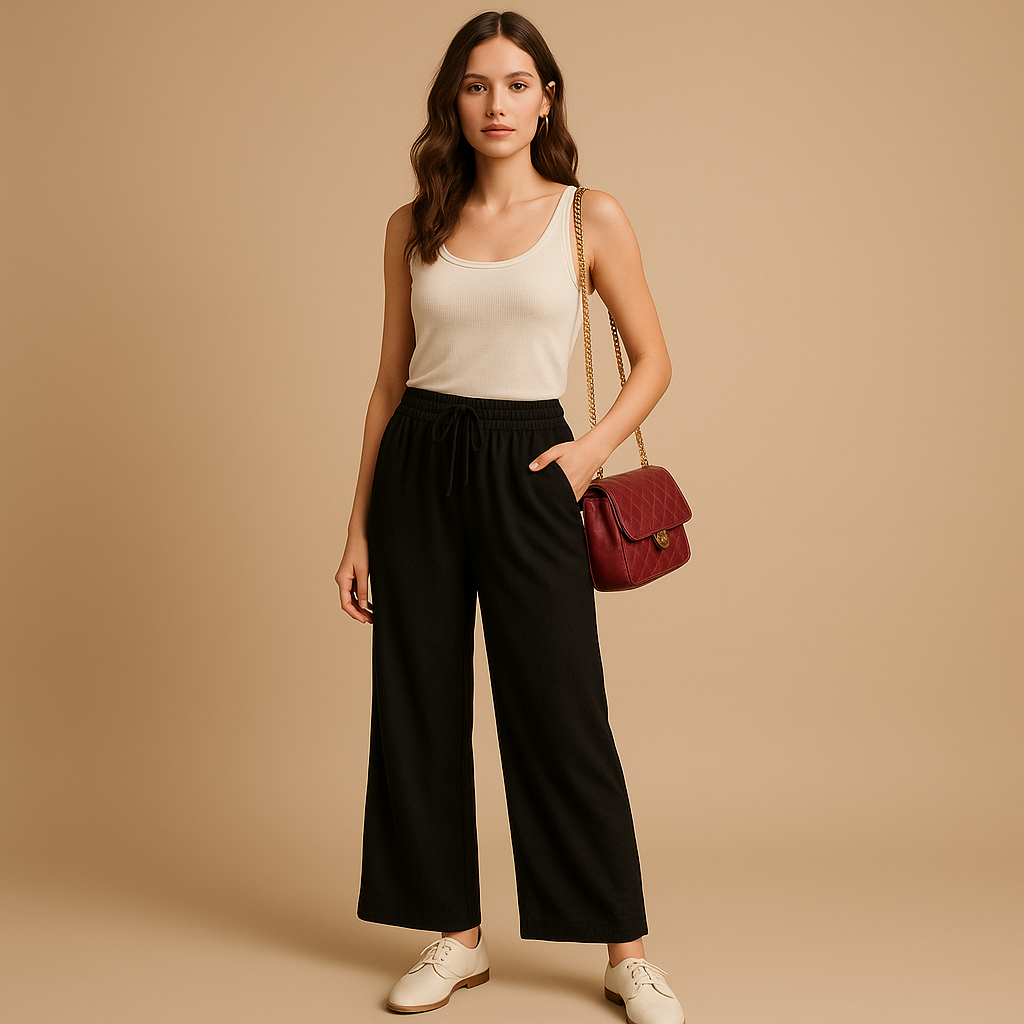 Elastic waist loose summer trousers for women with a relaxed comfortable fit, ideal for warm days, casual outfits, and versatile summer styling.