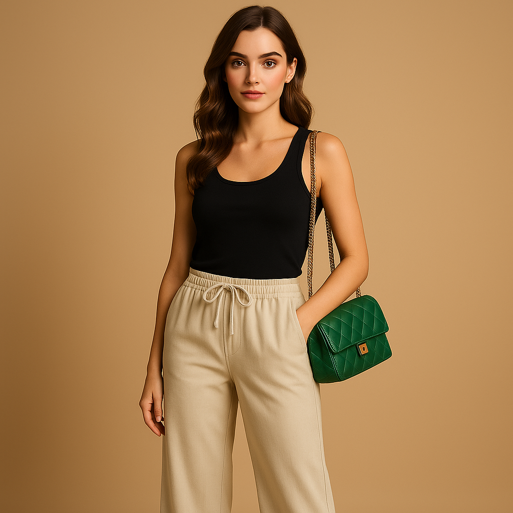 Elastic waist loose summer trousers for women with a relaxed comfortable fit, ideal for warm days, casual outfits, and versatile summer styling.