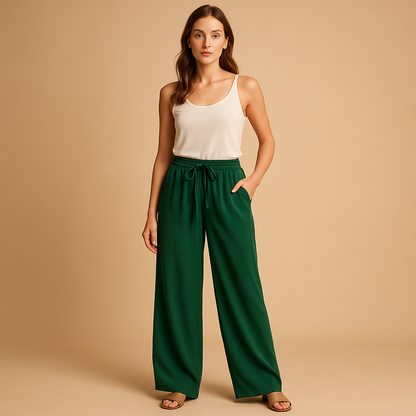Elastic waist loose summer trousers for women with a relaxed comfortable fit, ideal for warm days, casual outfits, and versatile summer styling.