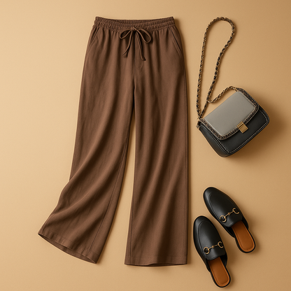 Elastic waist loose summer trousers for women with a relaxed comfortable fit, ideal for warm days, casual outfits, and versatile summer styling.