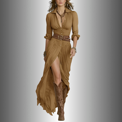 Elegant Waist Belt Maxi Dress