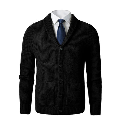 Men's Knit Cardigan Shawl Collar Button Front Pockets - VibreMode