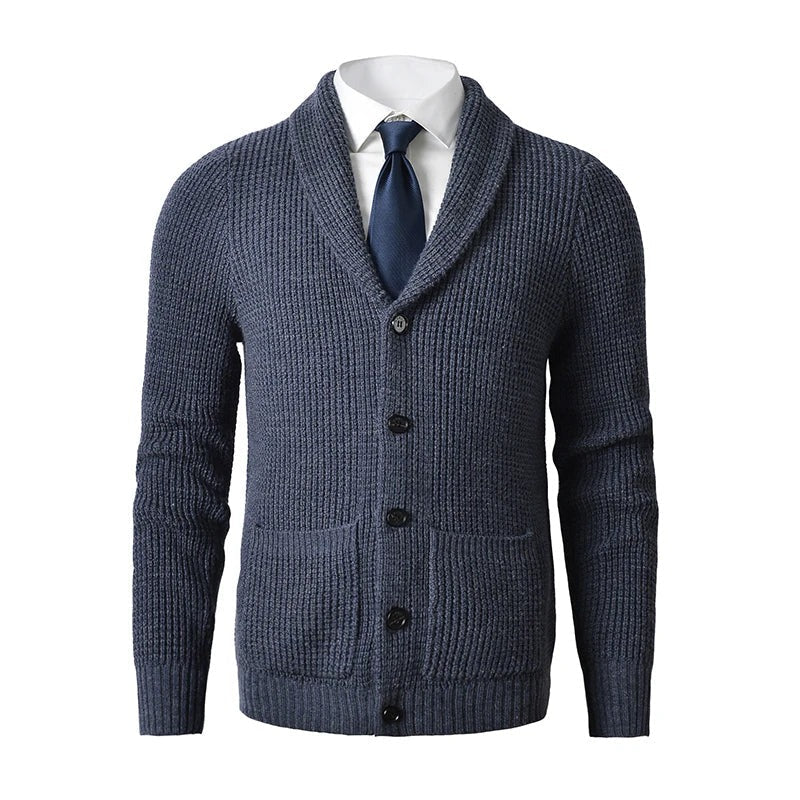 Men's Knit Cardigan Shawl Collar Button Front Pockets