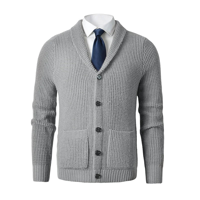 Men's Knit Cardigan Shawl Collar Button Front Pockets