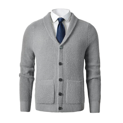 Men's Knit Cardigan Shawl Collar Button Front Pockets