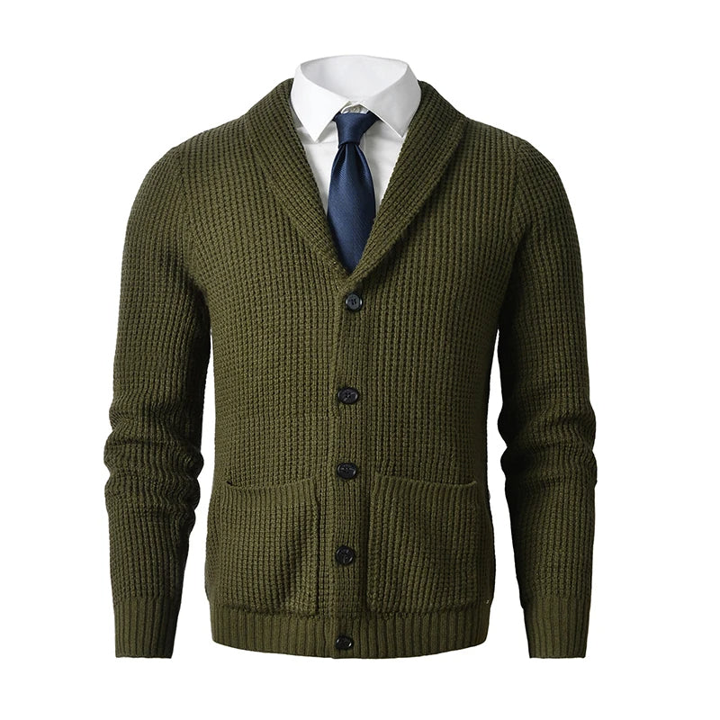 Men's Knit Cardigan Shawl Collar Button Front Pockets