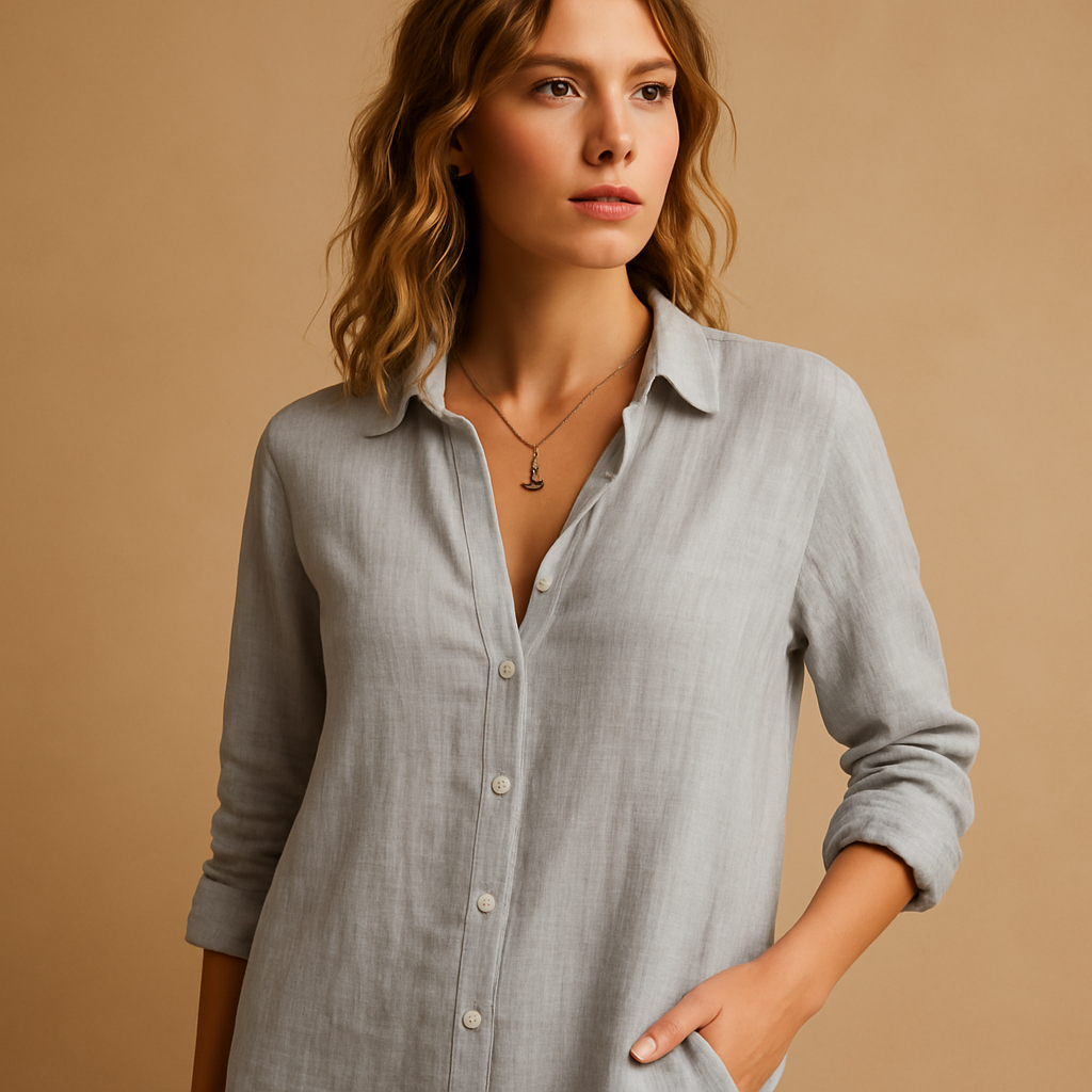 Women’s elegant blouse with a lapel collar and button closure, designed for breathable comfort and suitable for casual and formal occasions.