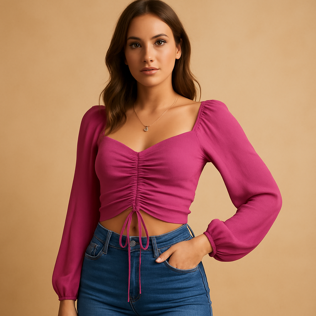 Elegant women’s blouse with a sweetheart neckline and fitted design, ideal for casual days or festive occasions.