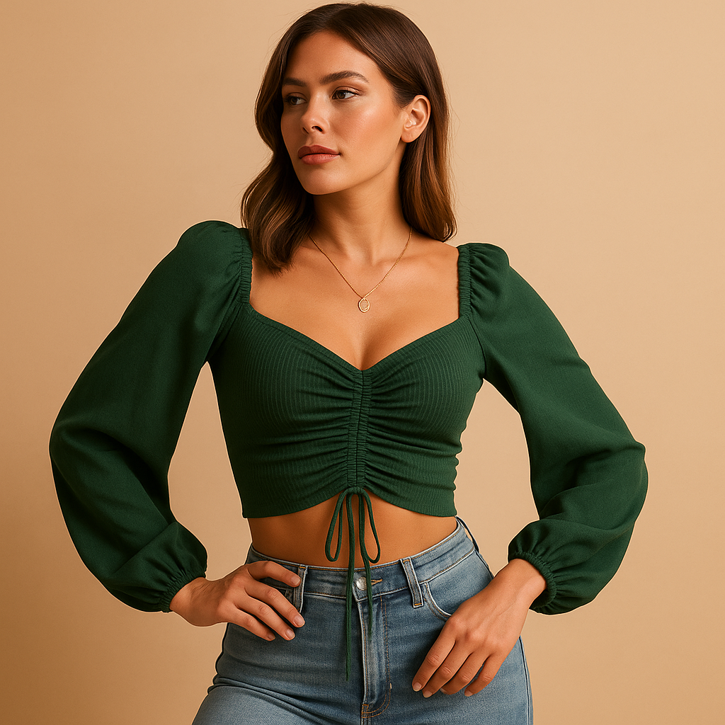 Elegant women’s blouse with a sweetheart neckline and fitted design, ideal for casual days or festive occasions.