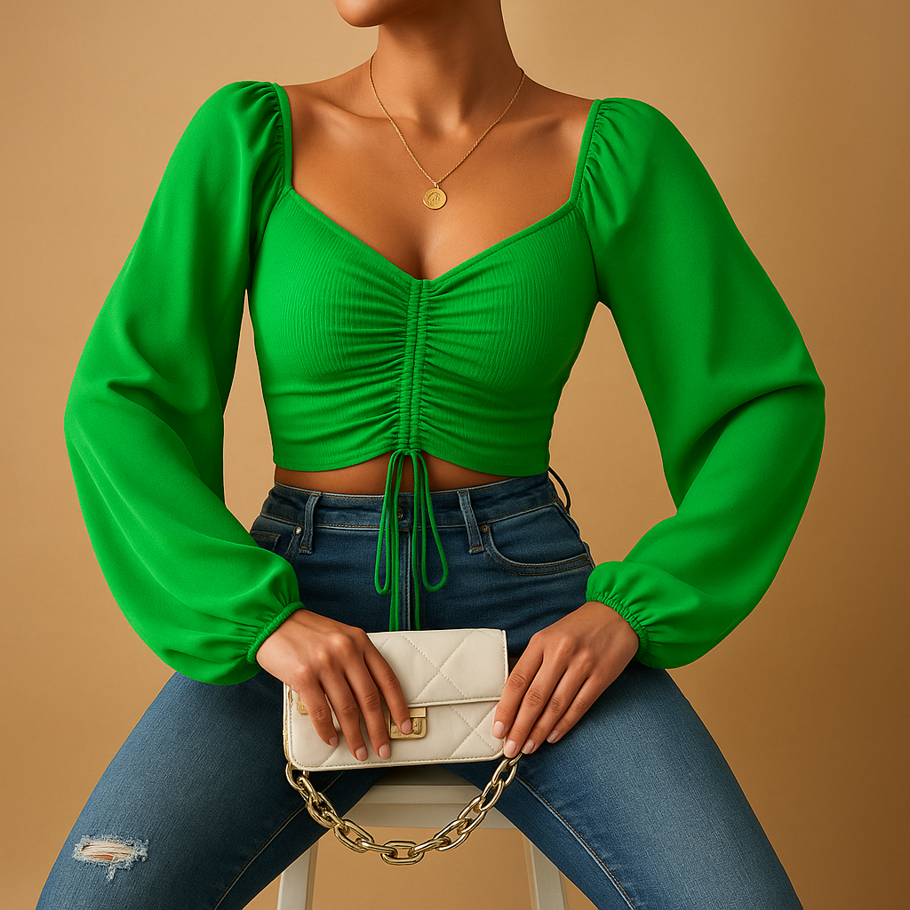 Elegant women’s blouse with a sweetheart neckline and fitted design, ideal for casual days or festive occasions.