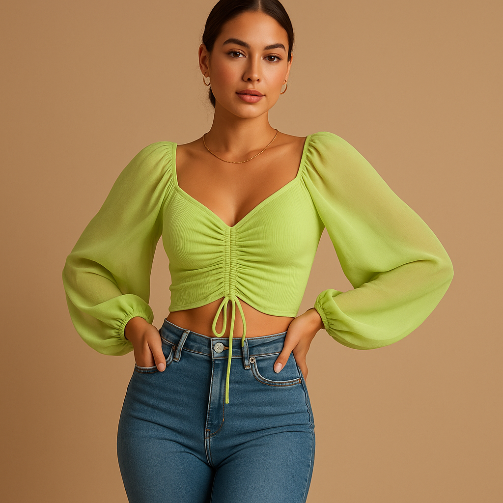 Elegant women’s blouse with a sweetheart neckline and fitted design, ideal for casual days or festive occasions.