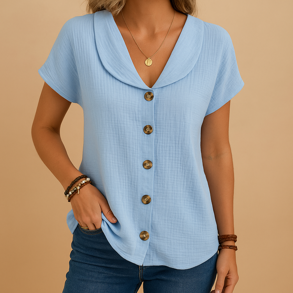 Elegant collared blouse for women with a breathable feel and button-down design, suitable for casual outfits, workdays, and semi-formal occasions.