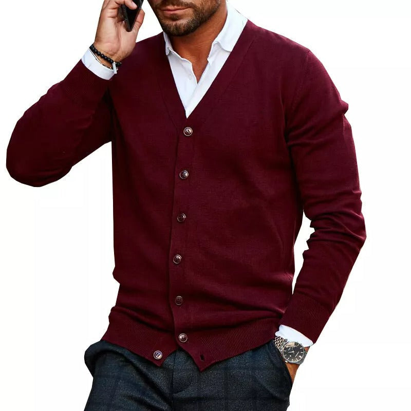 Men's Slim Fit V-Neck Cardigan Sweater