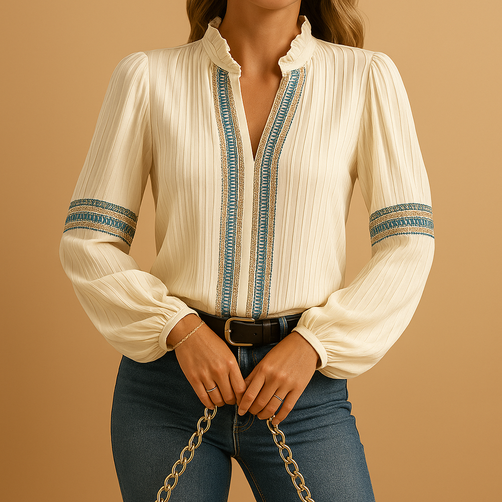 Women's Lace Blouse Lantern Sleeves - VibreMode