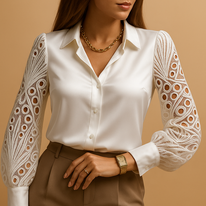 Women's Lace Blouse Sheer Sleeves - VibreMode