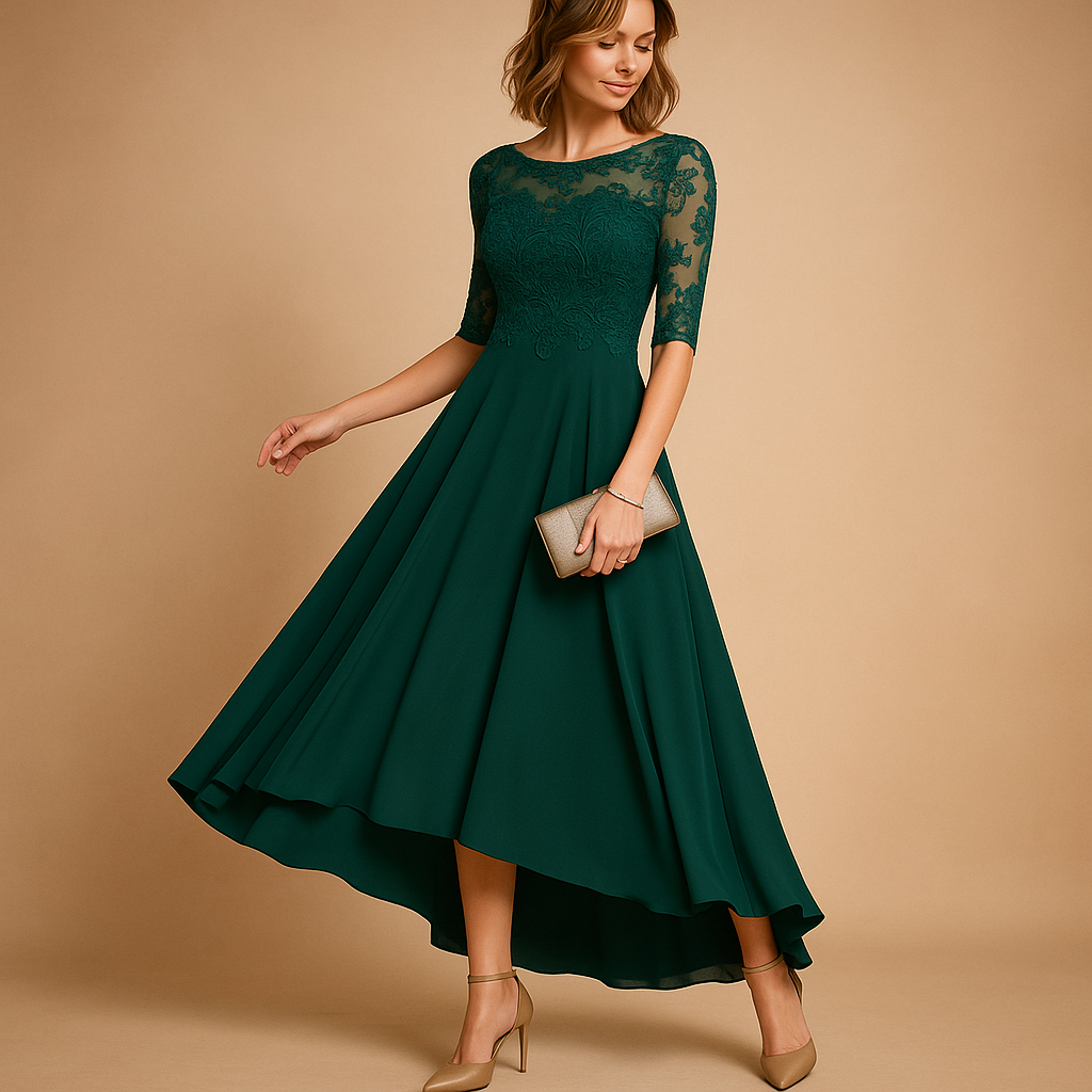 Elegant lace party dress for women with a flattering silhouette and refined lace details, perfect for weddings, gala events, and special celebrations.